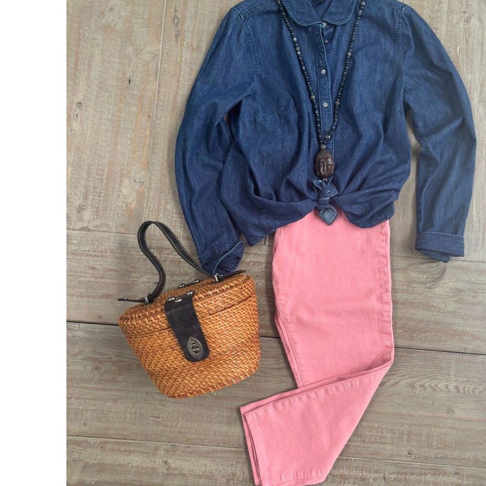 Talbots Flawless Slim Ankle Jeans 12P Pink Denim Nantucket Coastal Prep